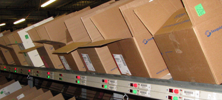 Put-to-light for full case sortation into retail store cartons for replenishment.