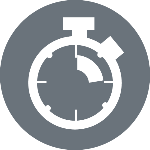 stopwatch icon representing quick sortation speeds
