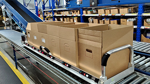 Pick-to-Light sled for cluster picking and sortation system.